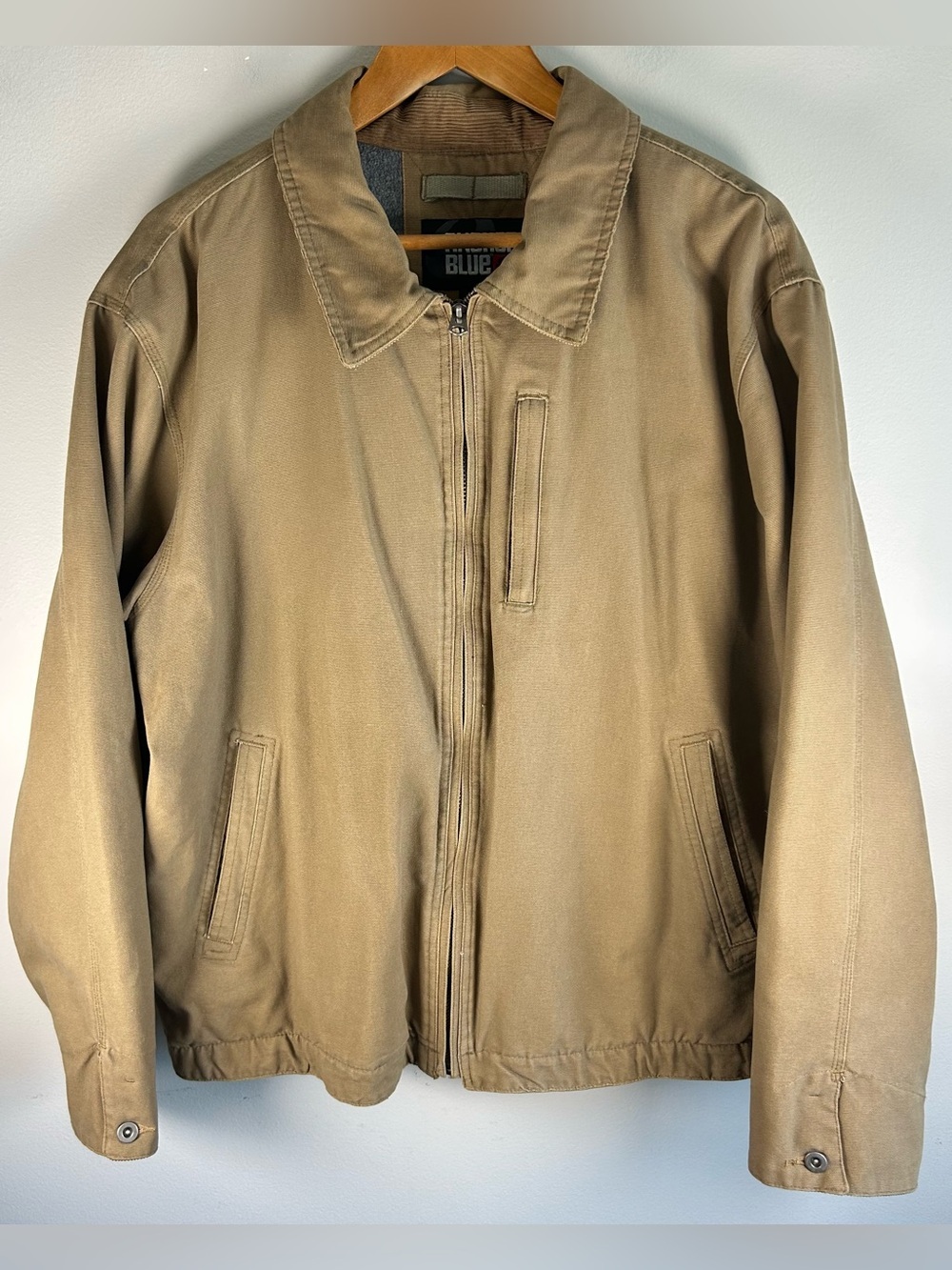 Vintage Anchor Blue Men’s Jacket L Tan Detroit Style Fleece Lined Workwear Y2K